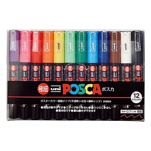 Uni 12 Posca Paint Markers 1M Markers with Extra Fine Tips - WAFUU JAPAN